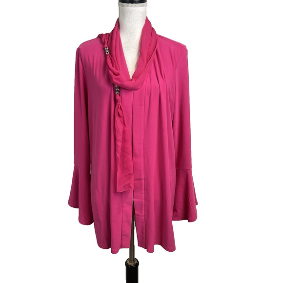 Dennis by Dennis Basso Open Front Jacket Blazer size Large Pink Scarf Stretch - Picture 1 of 11